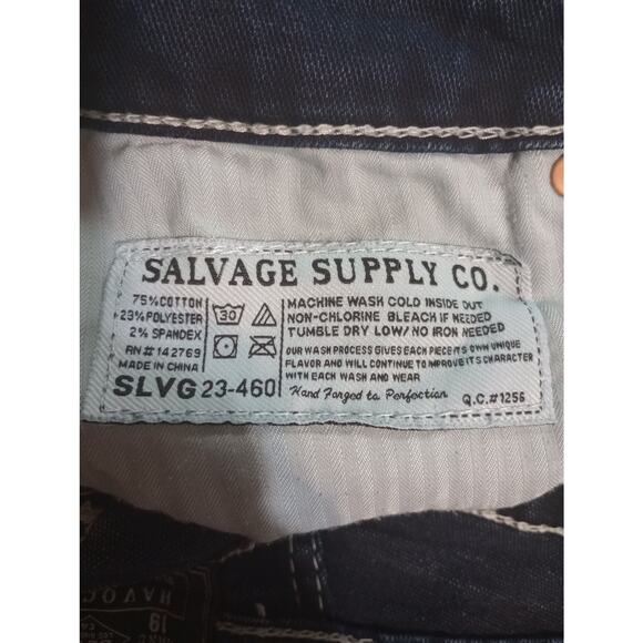 Salvage Havoc Jeans Mens 30x35 Blue Slim Straight Distressed Embroidered Denim - Picture 8 of 9